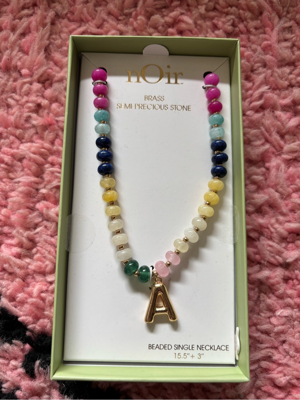 RARE nOir Necklace Semi Precious Stone Brass Natural Gemstones 15.5" + 3 “A”